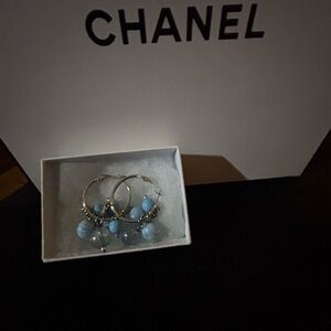 Silvertone and Blue Crystal Earrings